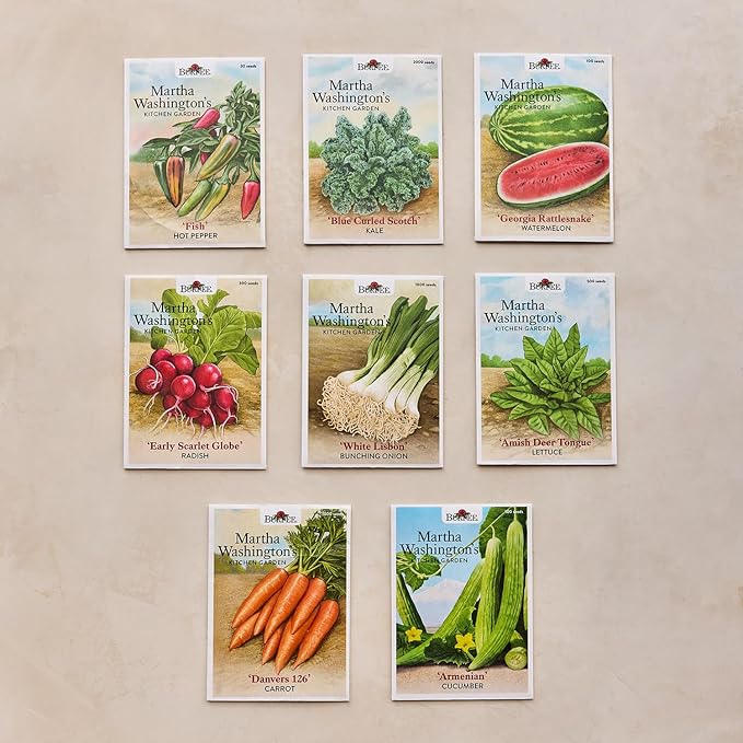 Burpee 'Martha Washington’s Kitchen Garden' Seed Collection – 8 Historic Heirloom Vegetables Grown at Mount Vernon with Plant Labels &amp Keepsake Recipe Card