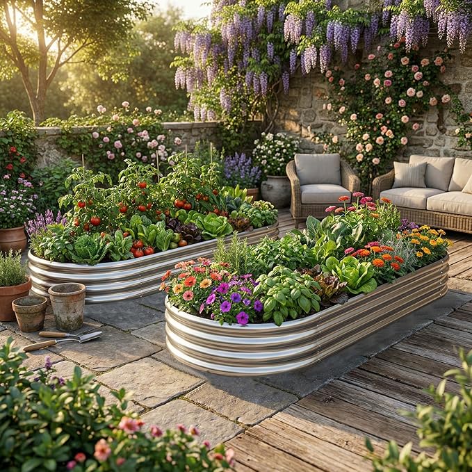 AHEONLAR 2pack 8×4×1ft Raised Garden BedOutdoor Galvanized Planter Boxes Oval Large Metal Raised Garden Beds for Vegetables