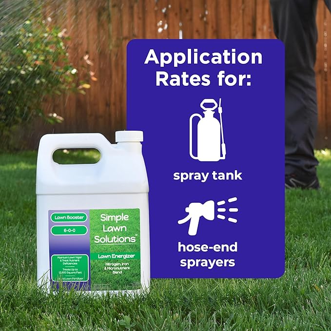Commercial Grade Lawn Energizer - Grass Fertilizer Booster with Nitrogen Iron Micronutrients - Liquid Turf Spray Concentrated Fertilizer- Any Grass Type - Simple Lawn Solutions (1 Gallon)