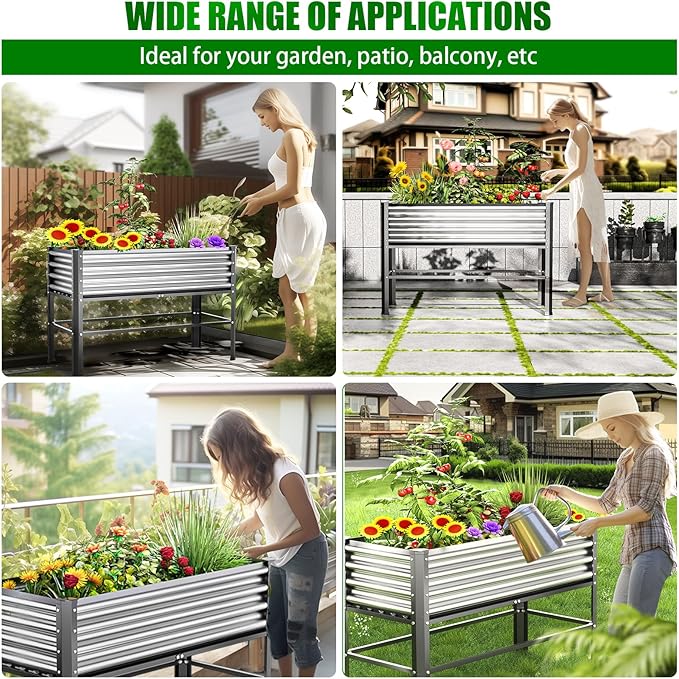 Doniks 2PCS Raised Garden Bed with Legs 48×24×32in Large Outdoor Metal Galvanized Garden Planting Box 600lb Capacity for Vegetables Lawn Green Flowers Fruits Terrace