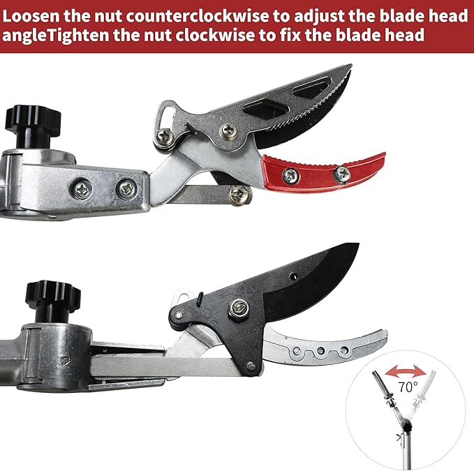 GARTOL Pruner for Garden Cut Upto 1 Inch &amp Hold Telescopic Pole Pruner Fruit Picker with Rotating Blade Head Lightweight Aluminum Extendable Handle for Tree Branch Cutter 3.67-5.45 FT Silver