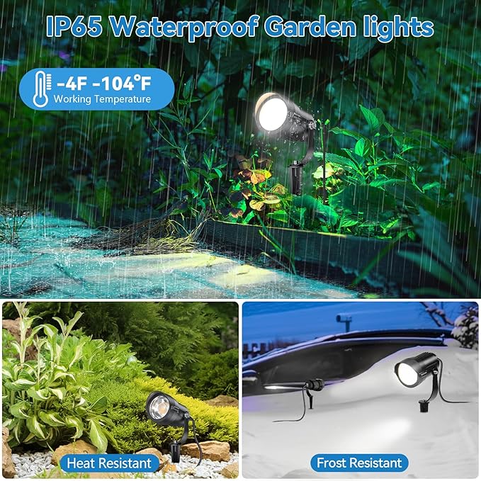 HIBOITEC 12W Spot Lights Outdoor 110V to 120V Landscape Lighting Waterproof Spotlight with 4.9ft 3-Plug LED Plug in Landscape Lights for Yard Gardern Decorations 5000K 2Packs