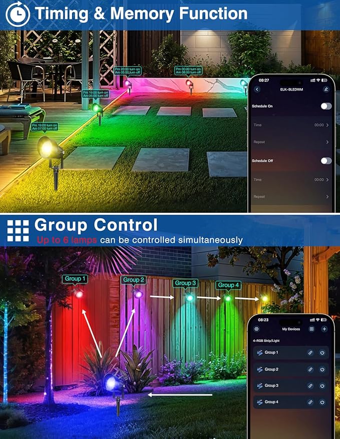 Spot Lights Outdoor Smart RGBW LED Color Changing Landscape Lights with APP and Remote Control Music Mode DIY Scenes Timing IP65 Waterproof Spotlights Plug in for Yard Garden 2 Pack