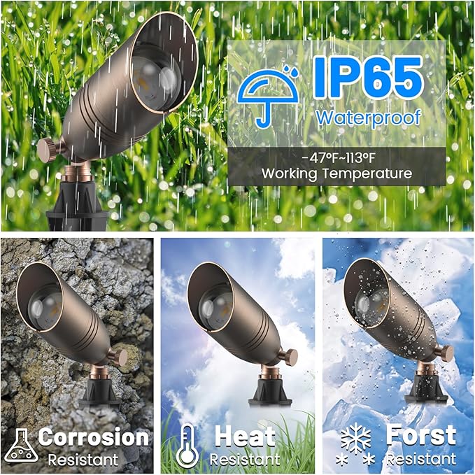ZONEGRACE 12V Low Voltage Brass Landscape Spot Lights Waterproof LED Uplights &amp Accent Lighting with Connectors Heavy Duty Outdoor Garden Path Lights Fixtures with Bulb Bronze (1 Pack)