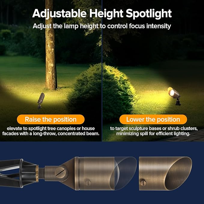 LUTEC Solid Brass Low Voltage Landscape Lighting 12V Heavy Duty Waterproof Landscape Spotlights Adjustable Bronze Uplights Outdoor Fixtures for Garden Yard Pathway Tree with MR16 Bulb