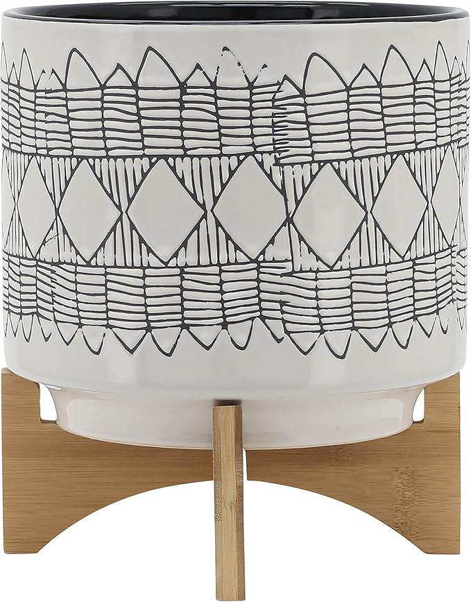 10 Planter ON Wooden Stand Gray