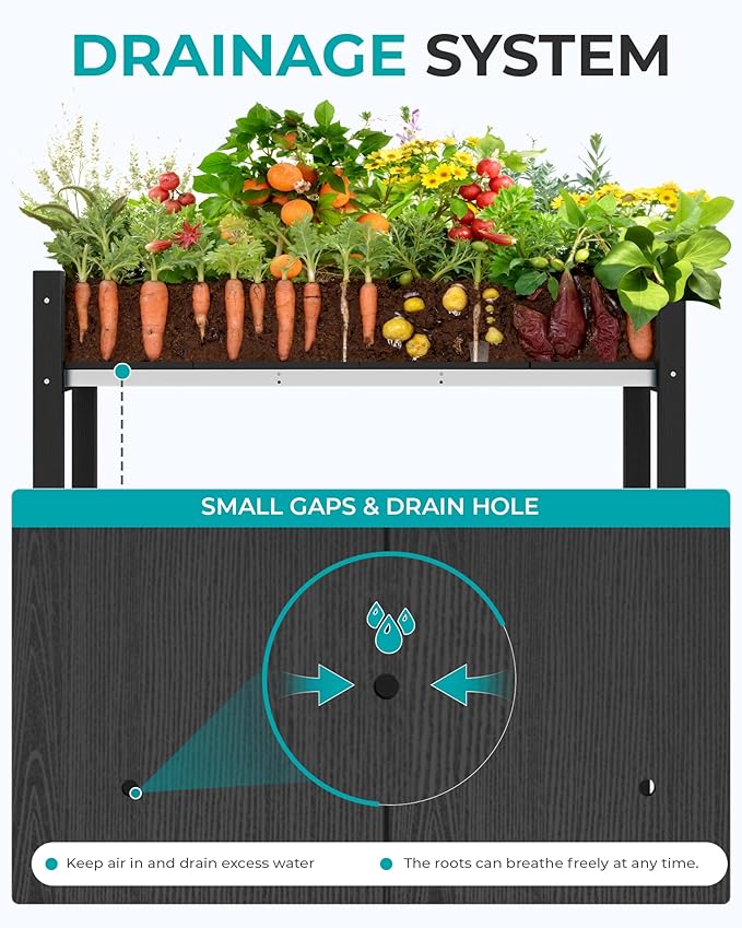 SERWALL Raised Garden Bed with Legs Set of 2 43×17×30 Large HDPE Elevated Planter Box for Vegetables Flower Herb Patio All Weather Use-Black