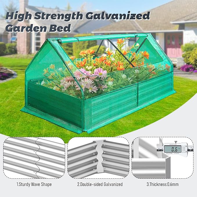 6x3x3 ft Galvanized Raised Garden Bed Plants Protection Tent Cage with Crop Cage Net Tent Kit and 2 Large Screen Windows Metal Bottomless Flower Bed for Planting Vegetables Outdoor