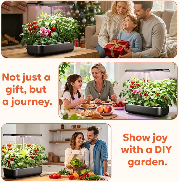 owltron Hydroponics Growing System Kit 12 Pods Indoor Herb Garden with 24W LED Grow Light Full Spectrum Planting Height Up to 20 Quiet Water Pump Indoor Gardening for Gifts Kitchen Black