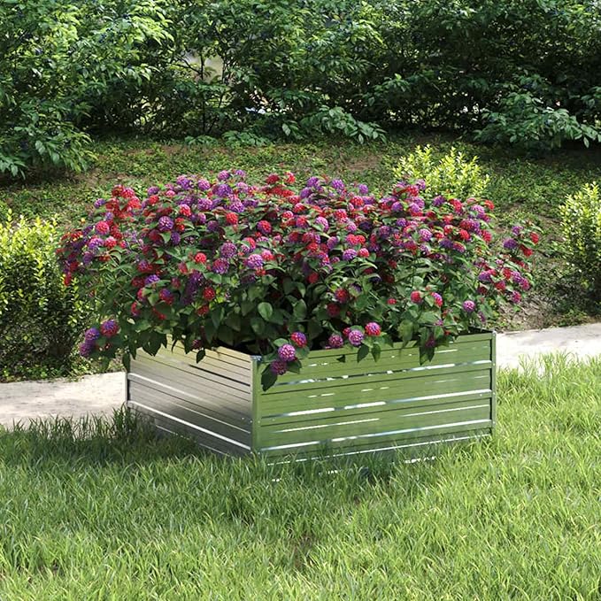 Bopdu Garden Raised Bed 39.4x39.4x17.7 Galvanized Steel Silver Backyard Patio Planter Raised Beds for Vegetables Outdoor Garden Raised Planter Box for Flowers Fruits