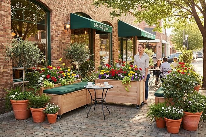Tall Cedar Planter Box with Locking Wheels – Mobile Raised Garden Bed for Patio Balcony &amp Business Entrances – Wooden Planter with Brakes for Flowers Herb &amp Vegetable Plants (46)