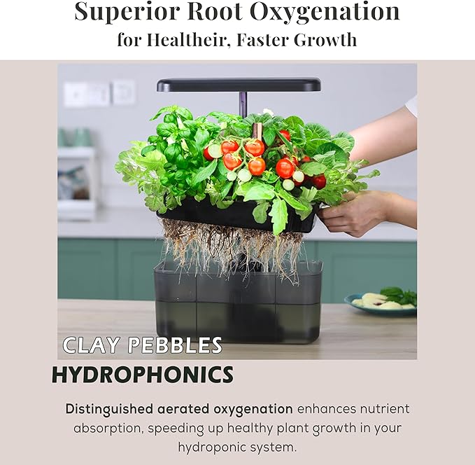 Clay Pebble Hydroponics Growing System Kit – Indoor Herb Garden with Smart LED Grow Light Adjustable Height and Complete Grow Kit – Nutrients Included for Cutting-Edge Indoor Gardening.