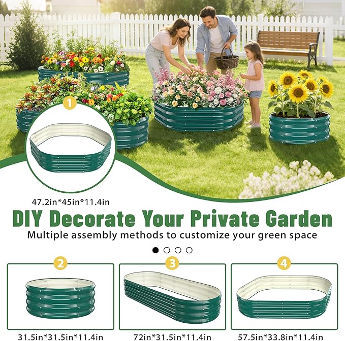 Hexagon Raised Garden Bed 48 Inch Diagonal &amp 12 Inch Tall Galvanized Steel Planter Box with Wave-Shaped Metal Panels for Outdoor FlowerTreeHerb &amp Vegetable Garden (Dark Green 4FT X 1FT)