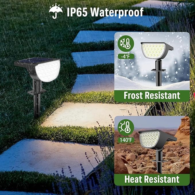 Solar Lights Outdoor Waterproof IP65 Solar Powered 76 LED 3 Lighting Modes Solar Spot Lights Outdoor for Yard Garden Landscape Pathway (White 6 Pack)