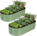 Galvanized Raised Garden Bed Outdoor 6x3x1.4ft Oval Metal Raised Beds for Gardening Rust-Resistant Garden Planter Box for Planting Vegetables Flowers Fruits in Lawn(Olive Green 2 Packs)