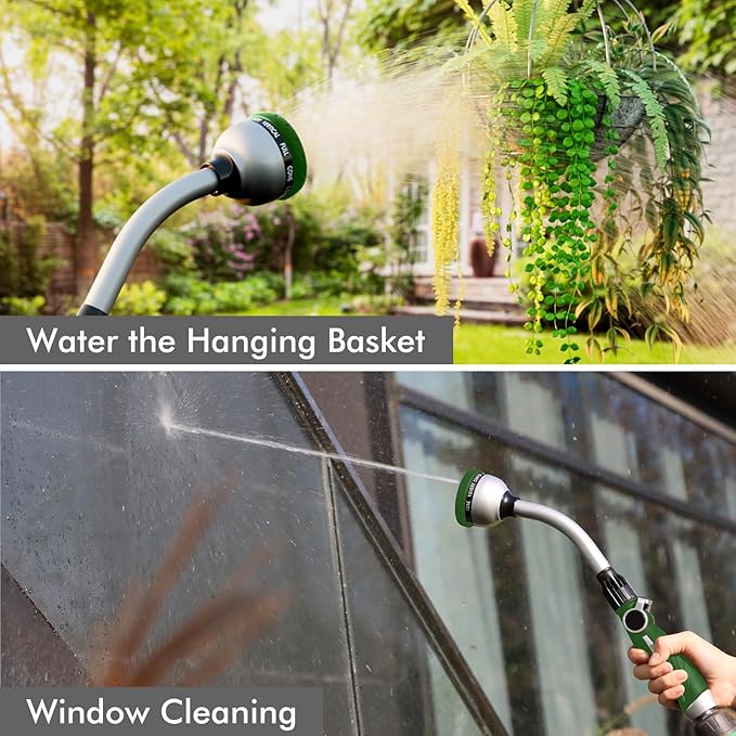 RESTMO Watering Wand Heavy Duty Metal Garden Hose Wand with 10 Spray Patterns 15-Inch Long Hose Nozzle Sprayer with Thumb Flow Control Ideal to Water Hanging Baskets and Shrubs Green