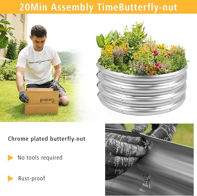 Garden Galvanized Raised Garden Bed Kit - Metal Planter Boxes for Vegetables/Herbs/Flowers Heavy-Duty Steel Outdoor Garden Box with Reinforced Edges(3X3X1FT)