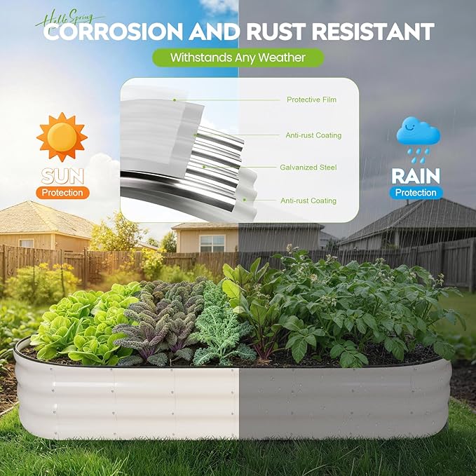 ZORMY Galvanized Raised Garden Bed 2 Pack 8x2x1ft Oval Metal Planter Box Outdoor with Support Rods &amp Corner Protection Planter Beds for Vegetables Fruits Flowers (White)