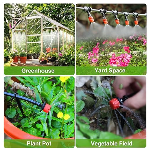 Locked - Connect Drip Irrigation Kit 98ft Garden Drip Irrigation System Automatic Micro Watering System with 4/7 inch Tubing Hose with Misting Nozzle Emitters for Garden Bed Patio Greenhouse