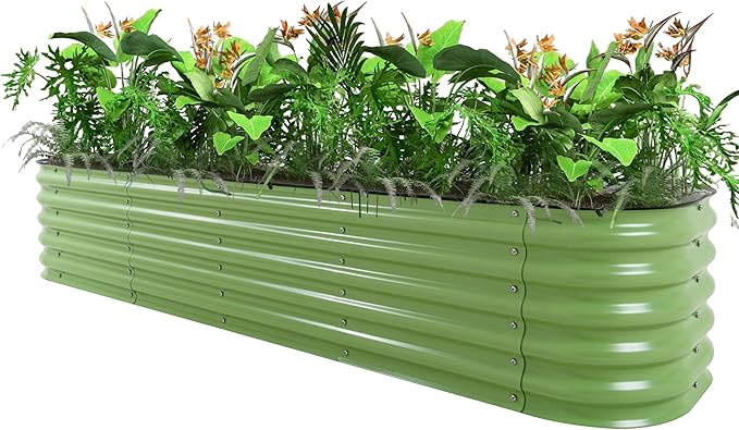 VASGOR 17 Tall Metal Raised Garden Bed 9-in-1 Modular Design 8ft x 2ft Aluzinc Planter Box for Vegetables Herbs &amp Flowers Heavy-Duty Anti-Rust Open-Bottom Raised Beds for Gardening (Olive Gre