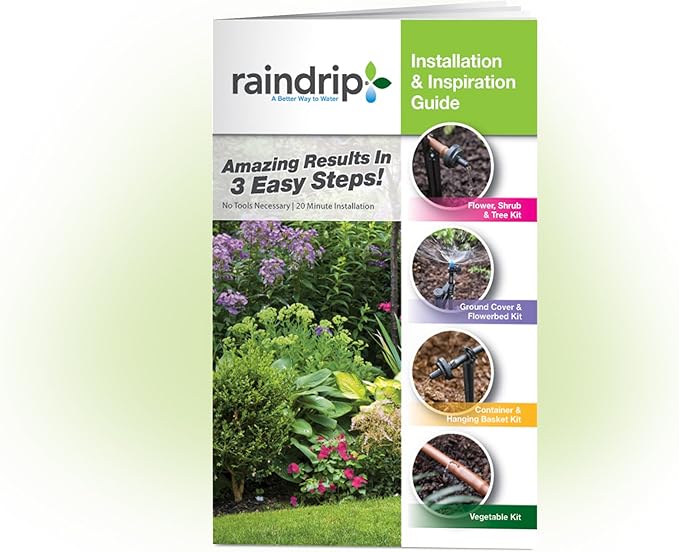 Raindrip SDGCBHP Automatic Drip Irrigation Watering Kit with Timer for Ground Cover &amp Flower Beds Waters up to 200 Sq. ft Timer with Customizable Settings &amp 13 GPH Half-Circle Adjustable Spr