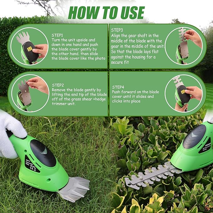 Lichamp 2-in-1 Electric Hand Held Grass Shear Hedge Trimmer Shrubbery Clipper Cordless Battery Powered Rechargeable for Garden and Lawn CGS-3602 Grass Green