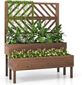 Raised Garden Bed with Trellis &amp 2 Planter Boxes 2-Tier Outdoor Wooden Elevated Planter Box with Legs &amp Drainage Holes Gardening Planters for Flowers Herbs Vegetables &amp Fruits(Brown)
