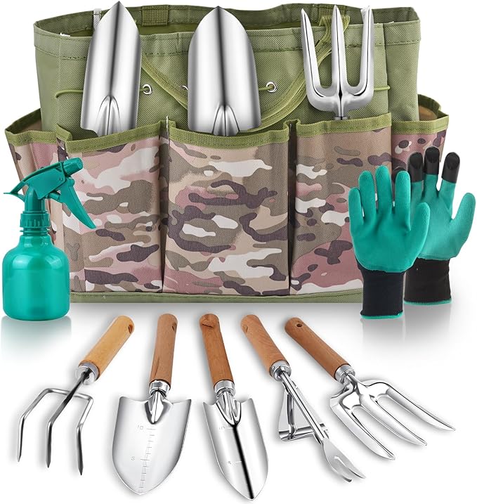 Gardening Tool Set of 8 PCS Saraily Heavy Duty Gardening Tool Set with Durable Garden Tools Organizer Handbag Non-Slip Rubber Gloves Ideal Garden Gifts for Women Mom
