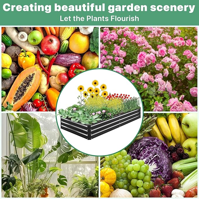 2 Pack 8×4×1ft Galvanized Metal Raised Garden Bed Metal Planter Kit Box Outdoor for Deep-Rooted Vegetables Flowers Green and Herbs