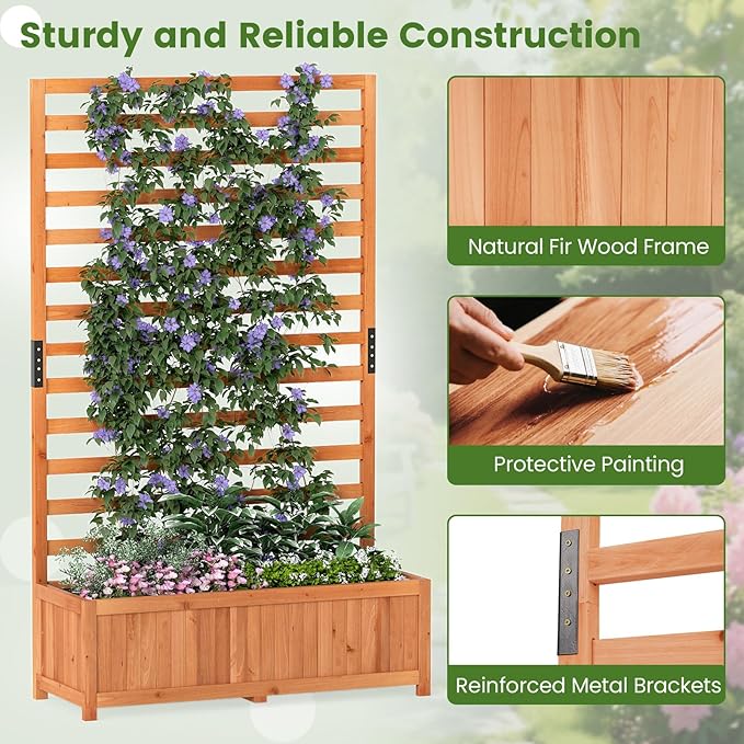 Raised Garden Bed Fir Wood Elevated Planter with Climbing Trellis &amp Fitted Liner All-in-One Planter for Patio Balcony Rooftop Sunroom Outdoor Urban Gardeners &amp Plant Lovers Orange ﻿ (2)