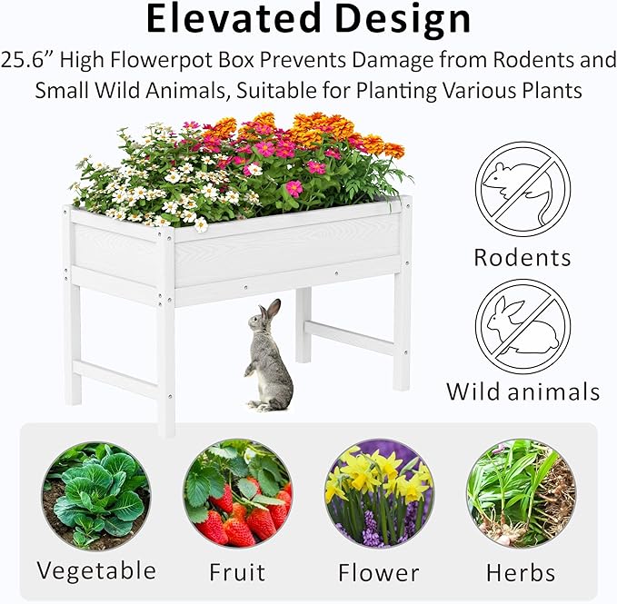 Raised Garden Bed Outdoor with LegsHDPE Elevated Planter Box Rot-Resistant and Non-CrackingRaised Beds for Gardening for Backyard Patio Balcony 300lb Capacity White