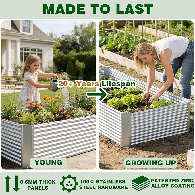 2 Pcs 8 x 4 FT Galvanized Steel Raised Garden Bed – Outdoor Weatherproof Metal Raised Planter for Vegetables &amp Herbs Fast Build for Patio Gardens