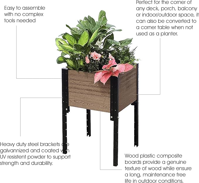 Everbloom Modular Elevated Wood Plastic Composite Planter Box in Brown 19 D x 17 W x 28 H –Architecturally Designed Premium Planter for Flowers Herbs &amp Veggies - Elevate Your Gardening Experi