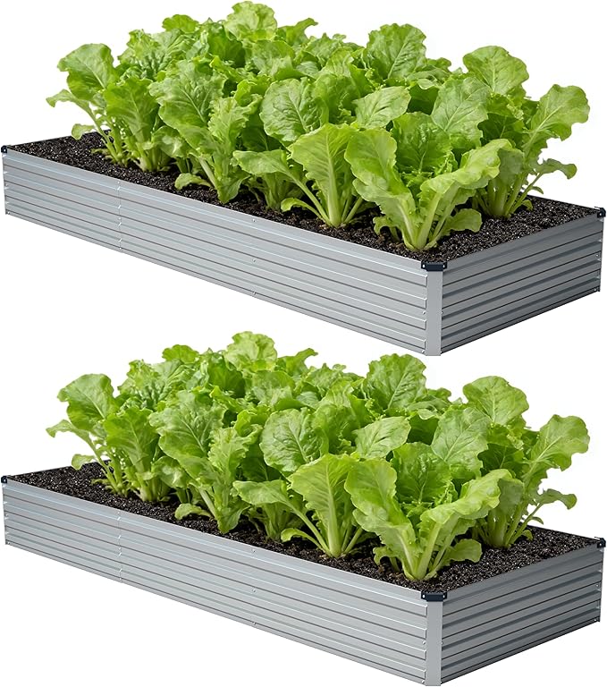 12x4x1 ft(2 Pack) Galvanized Raised Garden BedOutdoor Planter Box Metal Patio Kit Planting Bed for Vegetables Flowers and SucculentsSilver