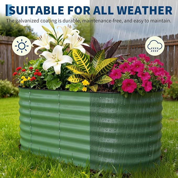 Garvee 2 Pack Galvanized Raised Garden Beds - 4x2x2ft Planter Box for Vegetables Flowers Rust-Resistant Garden Box Easy Assembly Raised Beds Durable Planters for Outdoor Plants Green