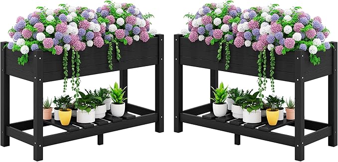 SERWALL Raised Garden Bed with Legs Set of 2 43×17×30 Large HDPE Elevated Planter Box for Vegetables Flower Herb Patio All Weather Use-Black