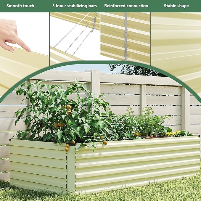 FOOWIN 4pcs 6x3x2ft Galvanized Raised Garden Bed Planter Raised Garden Boxes Outdoor Large Metal Raised Beds for Gardening Garden Bed for Vegetables Flowers Herb269 Gallon Capacity Cream Yellow
