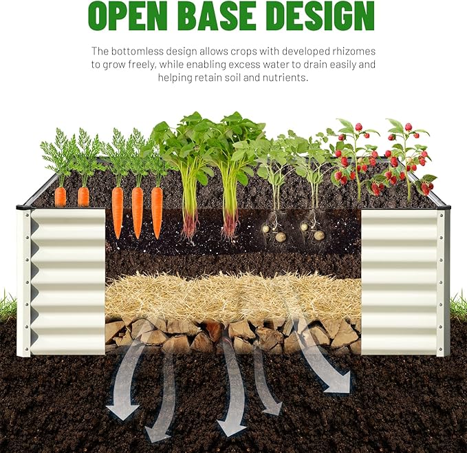 SnugNiture Galvanized Raised Garden Bed 4x4x2FT Outdoor Large Metal Planter Box Steel Kit for Planting Vegetables Flowers Beige White