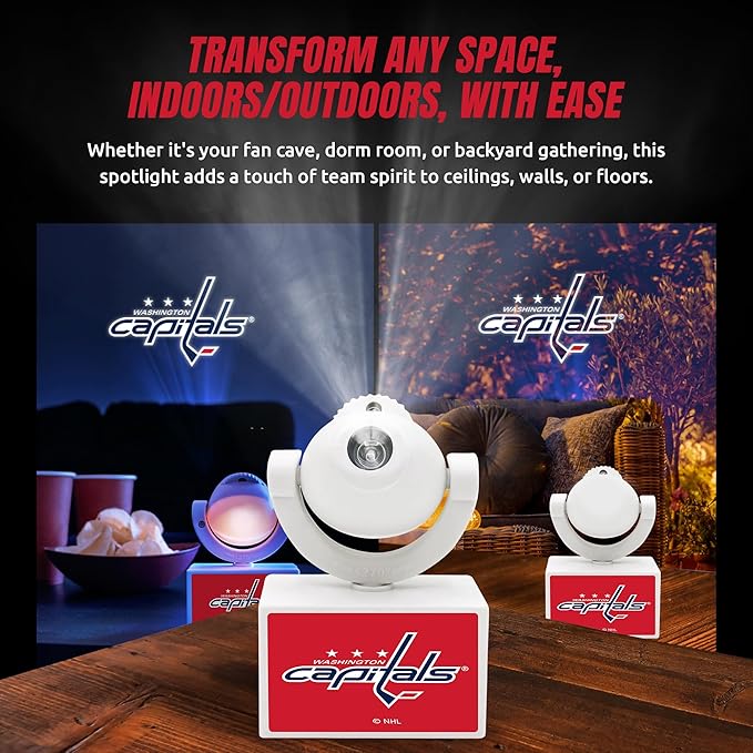 Sporticulture NHL American Hockey Washington Capitals LED Mini Spotlight Projector – 6 Team Logos Portable &amp USB Rechargeable – for Game Day Parties Dorm Rooms &amp More (No Button Batteries Re