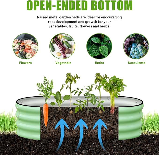 SnugNiture Galvanized Raised Garden Bed Outdoor 2 Pcs 4x2x1ft Oval Metal Planter Box for Planting Plants Vegetables Green