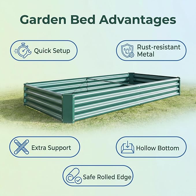Metal Raised Garden Bed 8x4x1 ft Rectangle Planter Box Rust-Resistant Galvanized Steel with Open Base Design Quick Assembly for Vegetables Flowers and Plants (Green)