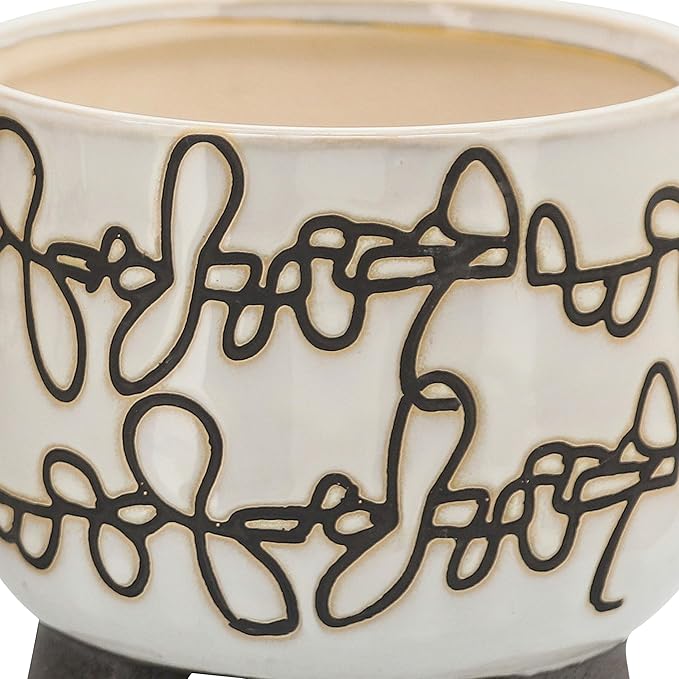 S2 Ceramic 68 Scribble Footed Planter Beige