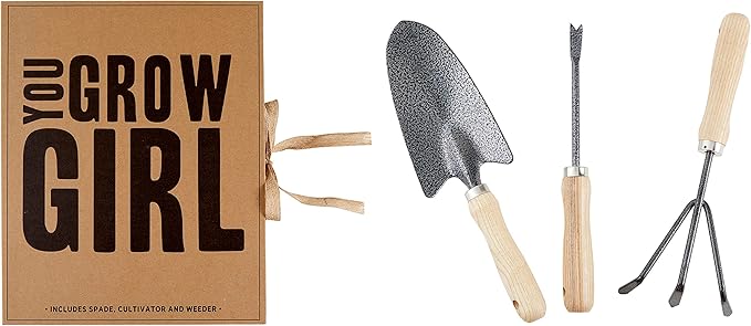 Santa Barbara Design Studio Garden Tool Set - Gift Boxed Steel Spade Cultivator &amp Weeder Gardening Essentials 3-Pieces You Grow Girl