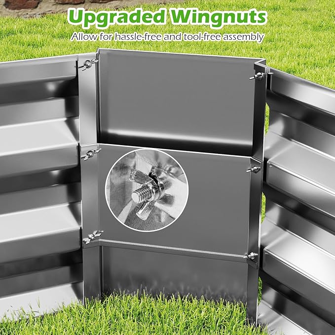 HAPPYGRILL 8x4x1FT Galvanized Raised Garden Bed Outdoor Metal Planter Box for Vegetable Flower Fruit Herb Galvanized Metal Garden Box with Open-Ended Base