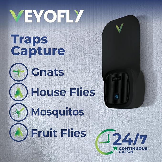 VEYOFLY Fly Trap Indoor Fruit Fly Traps for Indoors (4 Device + 12 Refills) Gnat Traps for House Indoor Fly Catcher Indoor Plug in Light Flying Insect Trap Bug Light Killer Fly Trap