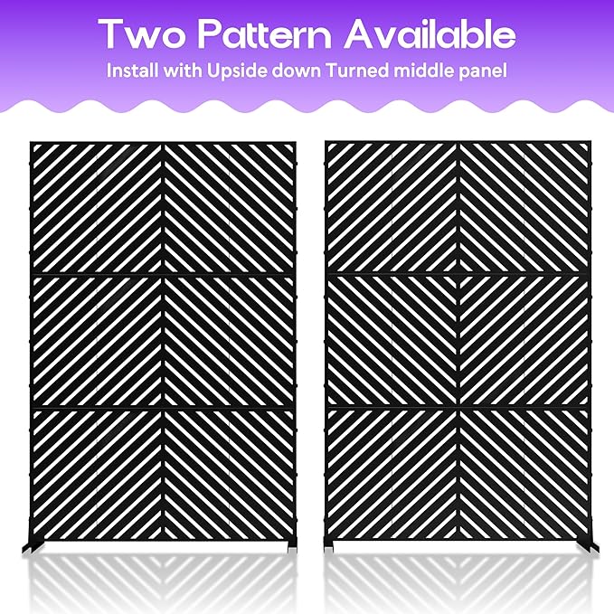 Metal Privacy Screen 72 H x 47.2 Decorative Outdoor Privacy Screen Privacy Panel with Stand for Balcony Deck Patio Lawn Garden Privacy Fence (Black-Arrow)