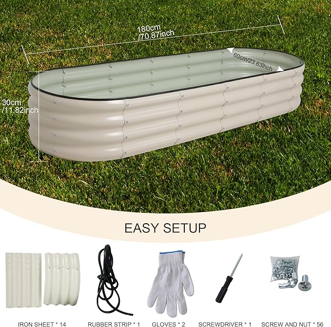 Galvanized Raised Garden Bed Kit Outdoor Metal Garden Planter Box for Backyard Gardening Planting Vegetables and Patio (70.8x23.6x11.8)