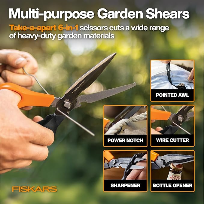 Fiskars Home Essentials Tool Kit with PowerGear Lopper Shears Bypass Pruner Folding Saw with 2 Blades IsoCore Hammer and Utility Knife for Indoor Use and Outdoor Gardening (6 Piece Kit)