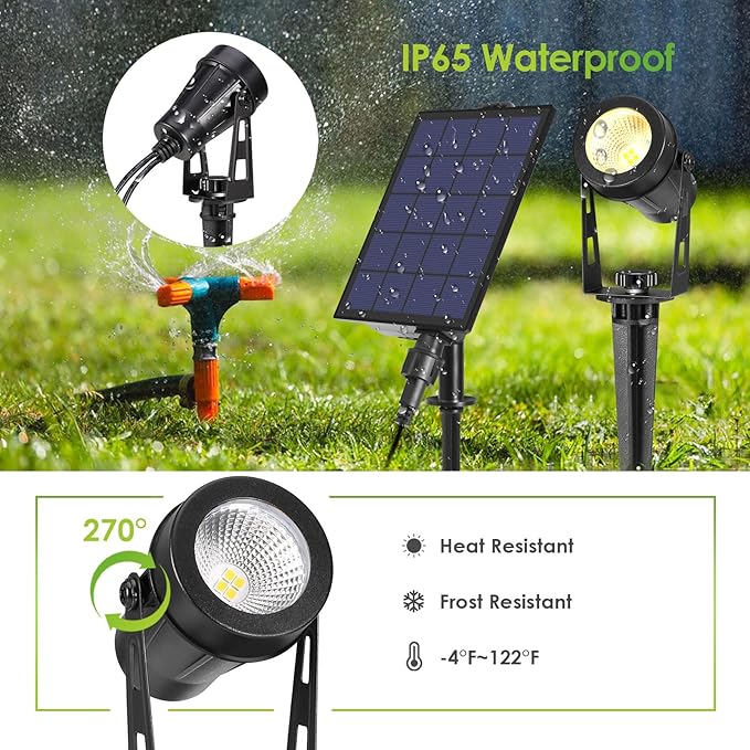 B-right Solar Spot Lights Outdoor 8 Modes IP65 Waterproof Solar Powered Garden Spotlights 4-in-1 Landscape Lighting Auto On/Off with Remote + 2 * 6.56ft Extension Cable IP65 Waterproof Extension Cord