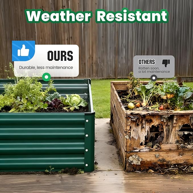 Quictent Galvanized Raised Garden Bed 8x4x1 Ft Metal Planter Box for Vegetables Bottomless for Backyard 2 Tomato Cages Included Green 2PCS